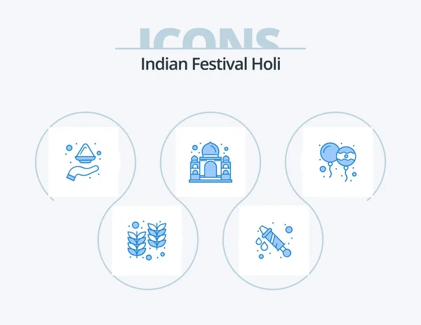 Holi Blue Icon Pack Icon Design Decoração Índia Cor Taj —  Vetores de Stock