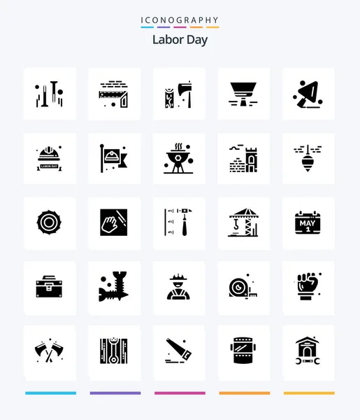 Creative Labor Day Glyph Solid Black Icon Pack Paint Size — 图库矢量图片