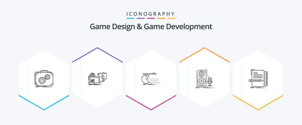 Game Design Game Development Line Icon Pack Including Microphone Live — Wektor stockowy