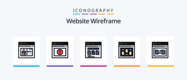 Website Wireframe Line Gevuld Icoon Pack Inclusief Het Web Alarmfase — Stockvector