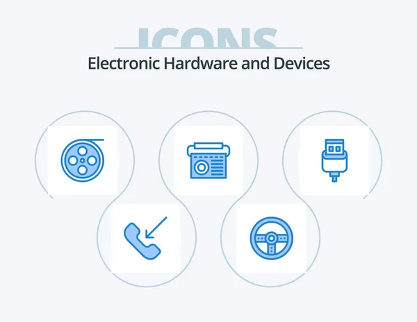 Devices Blue Icon Pack Icon Design Charge Radio Camera Music — Vetor de Stock