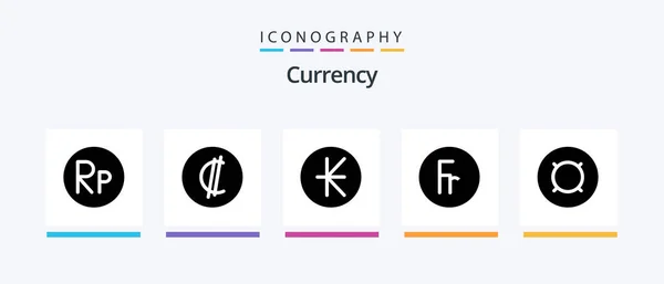 Currency Glyph Icon Pack Including Finance Franc Rican Lao Creative — Vector de stock