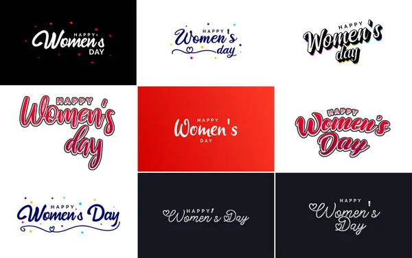 March Typographic Design Set Happy Women Day Text — Stockvektor