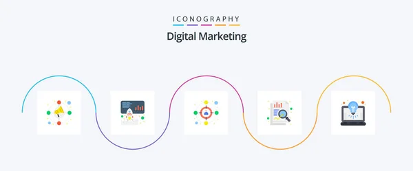 Digital Marketing Flat Icon Pack Incluyendo Solución Idea Audiencia Bombilla — Archivo Imágenes Vectoriales