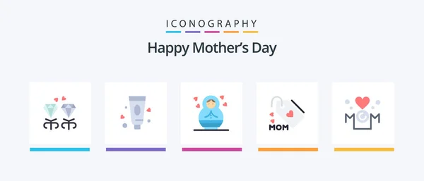 Happy Mothers Day Flat Icon Pack Compris Amour Coeur Enfant — Image vectorielle