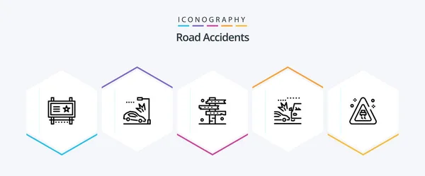 Road Accidents Line Icon Pack Including Crush Car Lamppost Accident — Image vectorielle