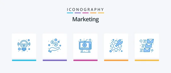 Marketing Blue Icon Pack Including Email Preferences Gear Screen Creative — Stock vektor