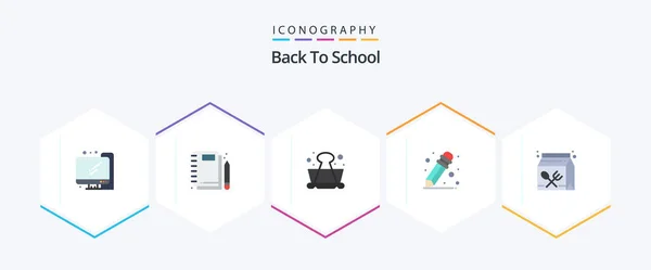 Volver Escuela Pack Iconos Planos Incluyendo Aprendizaje Bebe Clip Cartón — Archivo Imágenes Vectoriales