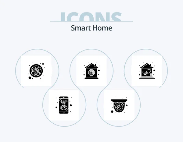 Smart Home Glyph Icon Pack Icona Design Eco Casa Microchip — Vettoriale Stock