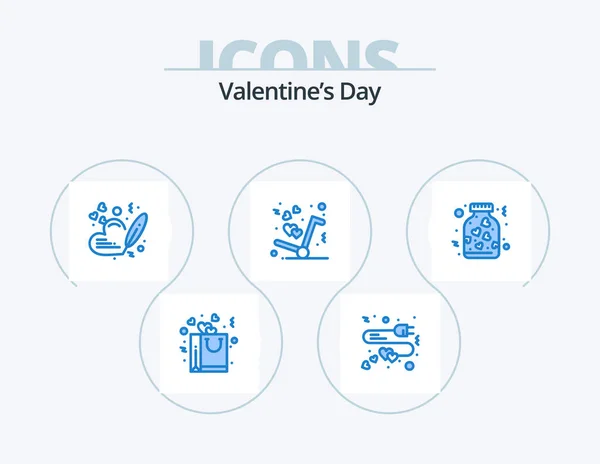 Walentynki Blue Icon Pack Projekt Ikony Słoik Miłość Serce Przykład — Wektor stockowy