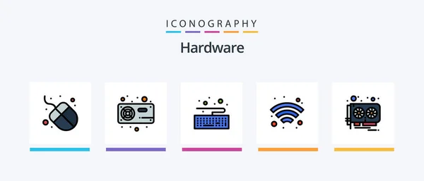 Hardware Line Filled Icon Pack Including Projector Type Hardware Security — Stock Vector