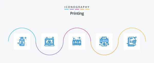 Printing Blue Icon Pack Including Document Print Screen Device Printing — Stock Vector