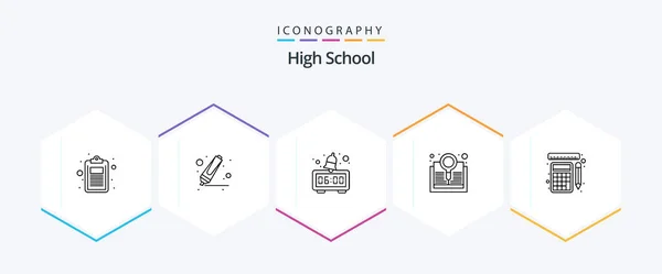 High School Line Icon Pack Including Rulers Measurement Alarm Search — Vector de stock