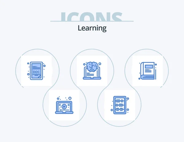 Learning Blue Icon Pack Icon Design Education Book Doc Think — Stockvektor