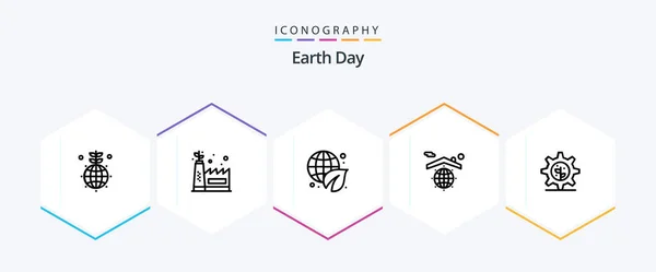 Earth Day Line Icon Pack Including Setting Earth Ecology Safe – Stock-vektor