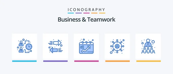 Business Teamwork Blue Icon Pack Including Work Relationship Chart Building — Stockvektor