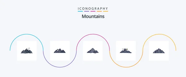Mountains Line Filled Flat Icon Pack Including Hill Mountain Mountain — ストックベクタ