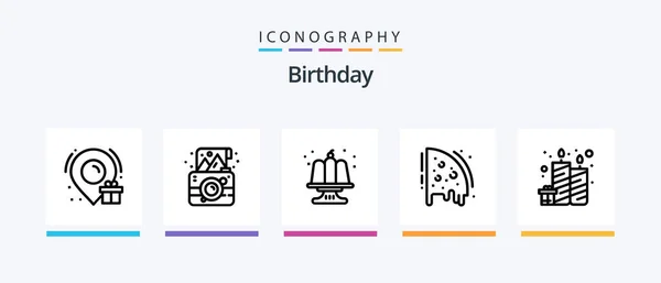 Birthday Line Icon Pack Including Party Birthday Candle Surprise Gift — Stok Vektör