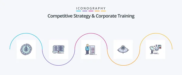 Estratégia Competitiva Linha Treinamento Corporativo Preenchido Flat Icon Pack Incluindo — Vetor de Stock