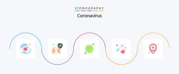 Coronavirus Flat Icon Pack Including Location Virus Influenza Transmission Dropper — Stock Vector