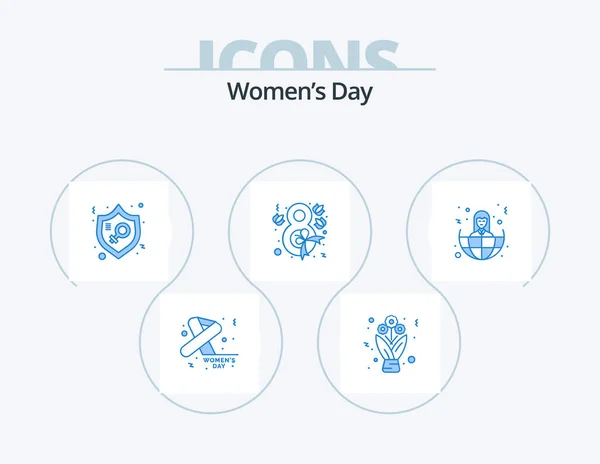 Womens Day Blue Icon Pack Icon Design Fita Flor Rosas — Vetor de Stock