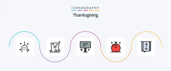 Thanks Giving Line Filled Flat Icon Pack Including Thanksgiving Apple — Vettoriale Stock