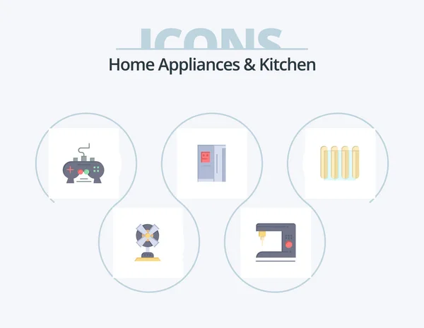 Haushaltsgeräte Und Küche Flache Icon Pack Icon Design Batterie Kühlung — Stockvektor