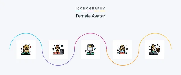 Female Avatar Line Filled Flat Icon Pack Including User Female — Image vectorielle
