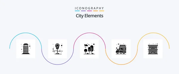 City Elements Glyph Icon Pack Incluindo Acomodação Barracão Comida Jardim —  Vetores de Stock