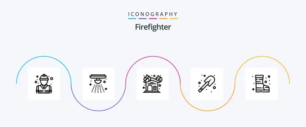 Firefighter Line Icon Pack Including Safety Boots Fire Shovel Construction — Stock Vector