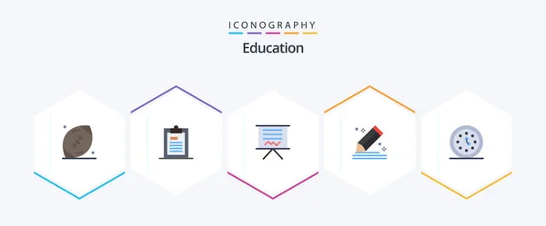 Education Flat Icon Pack Including Pencil Compose Page Presentation Easel — Stok Vektör