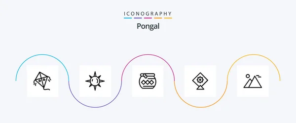 Pongal Line Icon Pack Včetně Slunce Orientační Bod Vodu Giza — Stockový vektor