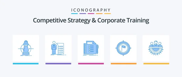 Competitive Strategy Corporate Training Blue Icon Pack Including Deadline Aim — Stock Vector