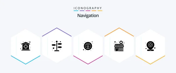 Navigation Glyph Icon Pack Including Map Add Location Map Pin — Stockvektor