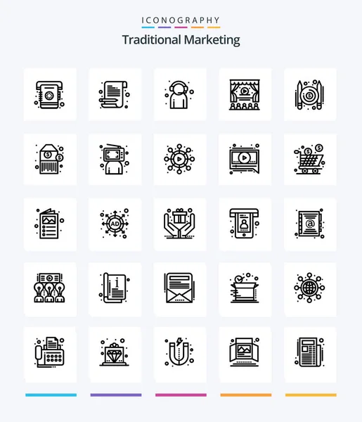 Creative Traditional Marketing Pacote Ícones Outline Como Pago Publicidade Assistente — Vetor de Stock