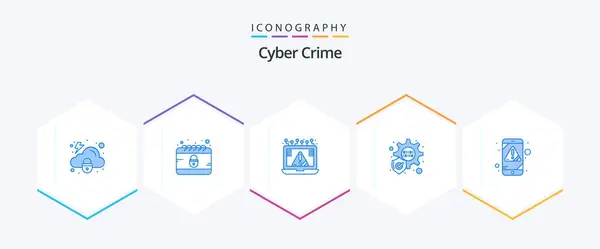 Cyber Crime Pacote Ícone Azul Incluindo Erro Ligação Protecção Segurança — Vetor de Stock