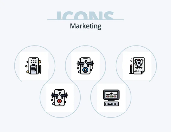 Marketing Line Filled Icon Pack Icon Design Bag Online Cart — Stockvektor