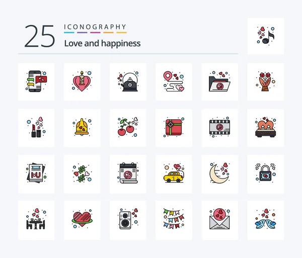 Love Line Filled Icon Pack Including Party Love Brew Location — Vector de stock