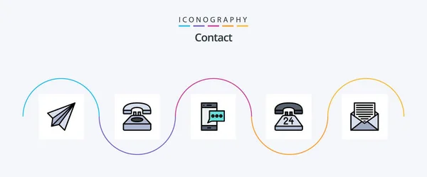 Contact Line Filled Flat Icon Pack Including Communication Anytime Contact — Vector de stock