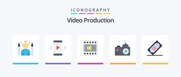 Vídeo Producción Flat Icon Pack Incluyendo Entradas Para Películas Entradas — Vector de stock
