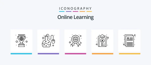 Çevrimiçi Öğrenme Hattı Simge Paketi Eğitim Dahil Bilgisayar Belge Online — Stok Vektör