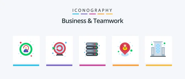 Business Teamwork Flat Icon Pack Including Business Resources Office Location — Stock vektor