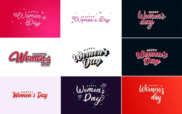 Set Happy Woman Day Handwritten Lettering Modern Calligraphy Collection Suitable — Wektor stockowy