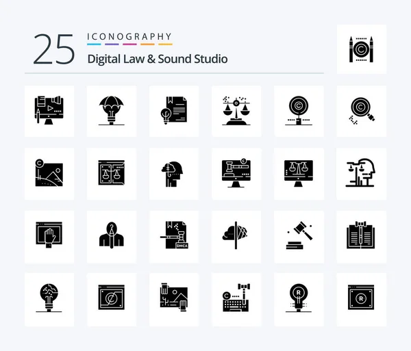 Digital Law Sound Studio Solid Glyph Icon Pack Including Court — Stok Vektör