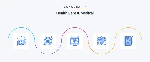 Sağlık Tıbbi Mavi Icon Paketi Sağlık Dahil Kalp Tıbbi Yardım — Stok Vektör