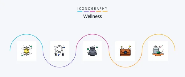 Wellness Line Filled Flat Icon Pack Including Cup First Hot — Stock vektor