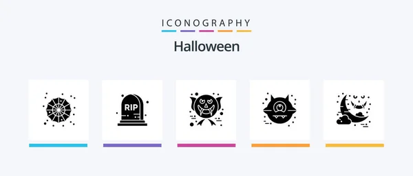 Halloween Glyph Icon Pack Including Ghost Moon Face Halloween Cat — Image vectorielle