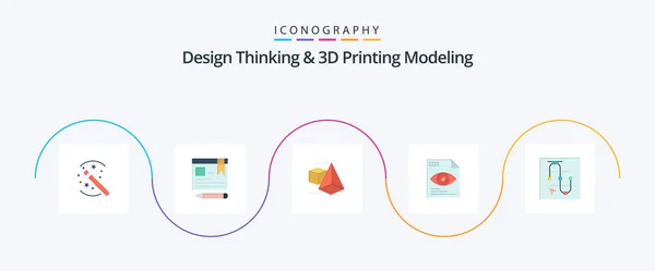 Design Thinking Printing Modeling Flat Icon Pack Including Screen Computing — Image vectorielle