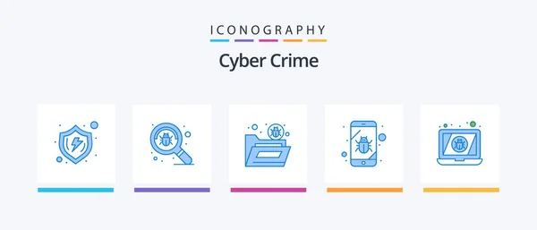 Cyber Crime Blue Icon Pack Inklusive Spion Mobil Virus Fehler — Stockvektor