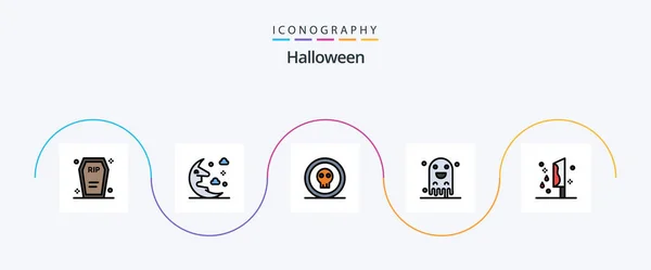 Halloween Line Filled Flat Icon Pack Including Scary Halloween Sky — Stock Vector